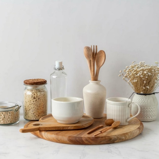 Kadr z kuchni z blatem i naczyniami